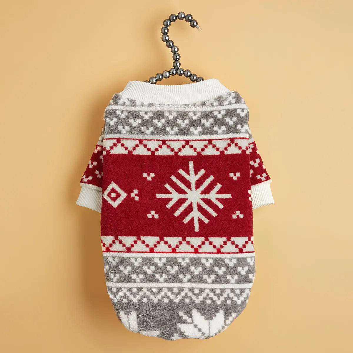 Christmas Dog Sweater - Gray Red White Fair Isle Pattern Fleece Pet Hoodie with Long Sleeves for Small Medium Large Dogs & Cats
