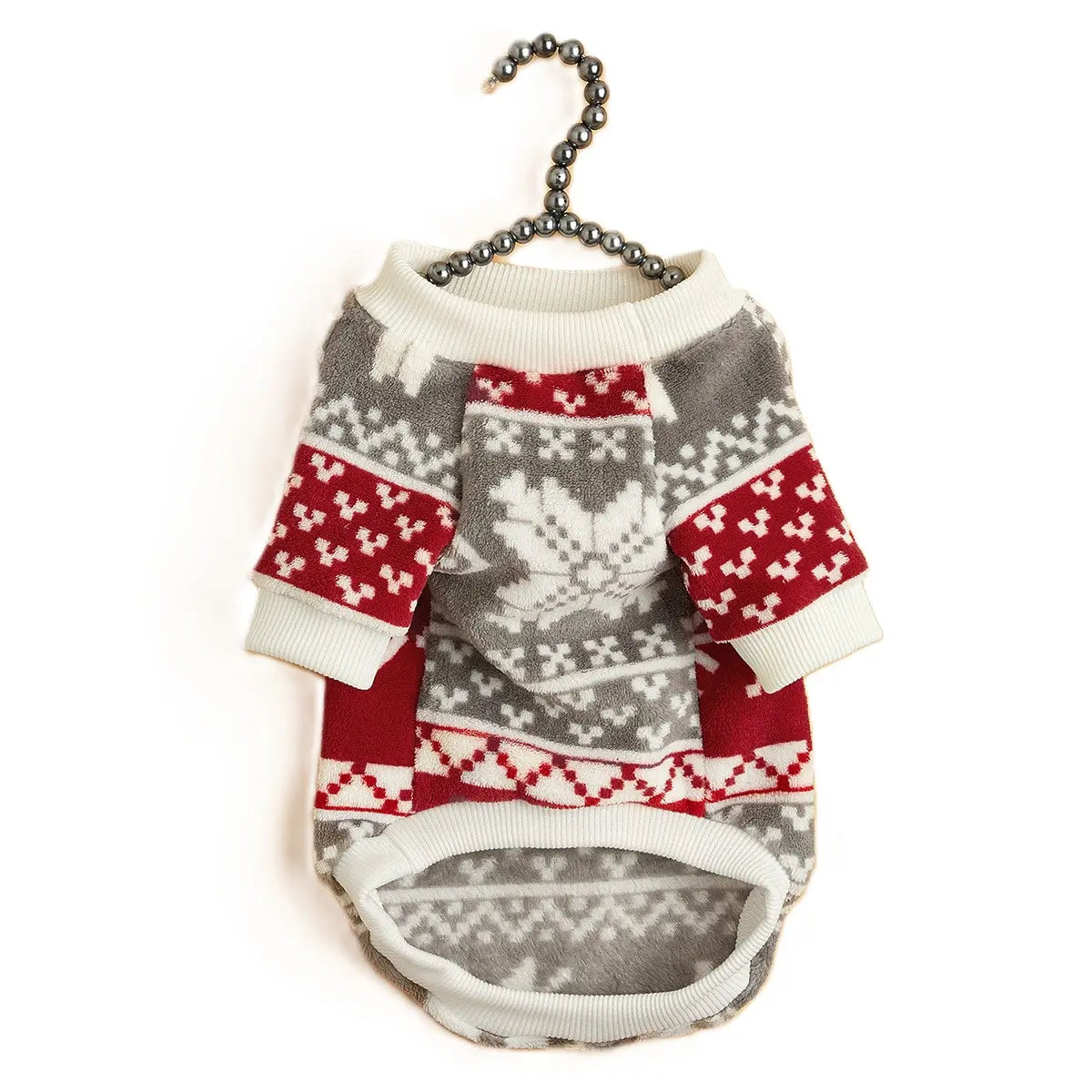 Christmas Dog Sweater - Gray Red White Fair Isle Pattern Fleece Pet Hoodie with Long Sleeves for Small Medium Large Dogs & Cats