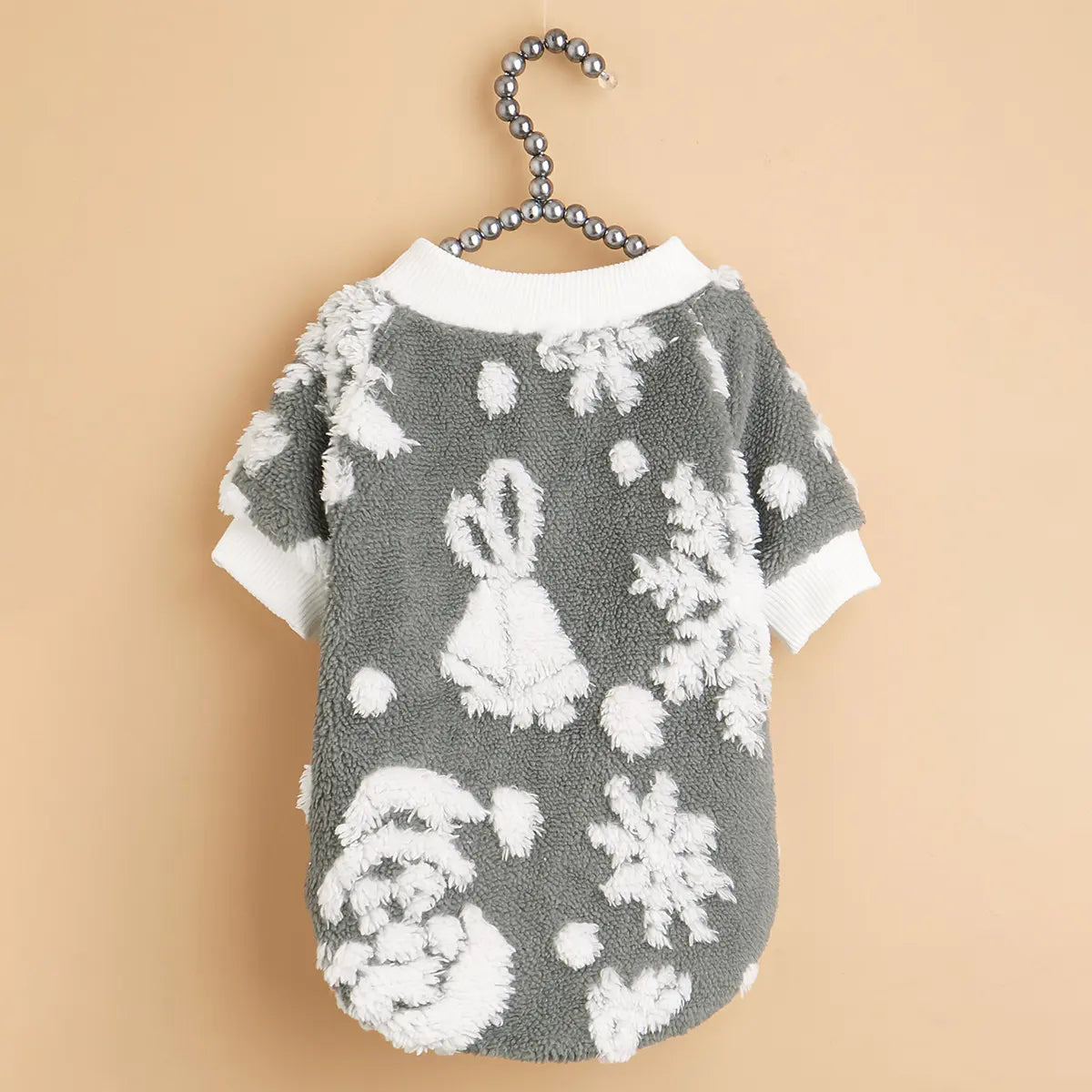 Christmas Dog Sweater - Gray White Bear Pattern Fleece Pet Hoodie with Breathable Mesh Belly for Small Medium Large Dogs & Cats