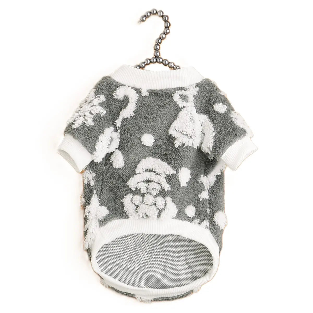 Christmas Dog Sweater - Gray White Bear Pattern Fleece Pet Hoodie with Breathable Mesh Belly for Small Medium Large Dogs & Cats