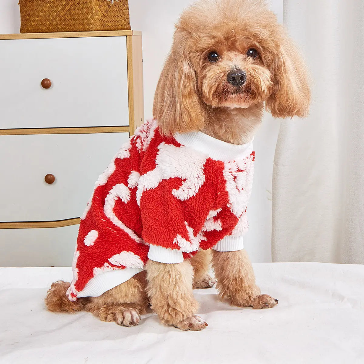 Christmas Dog Sweater - Red Santa Face Fleece Pet Hoodie with Breathable Mesh Belly for Small Medium Large Dogs & Cats