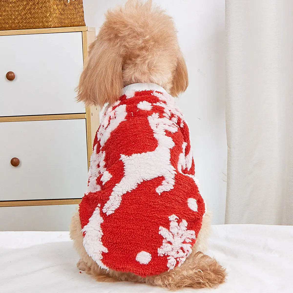 Christmas Dog Sweater - Red Santa Face Fleece Pet Hoodie with Breathable Mesh Belly for Small Medium Large Dogs & Cats