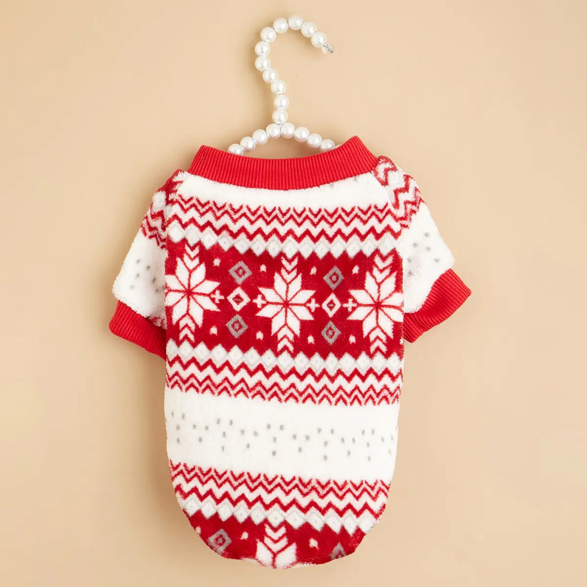 Christmas Dog Sweater - Red White Fair Isle Pattern Fleece Pet Hoodie for Small Medium Large Dogs & Cats