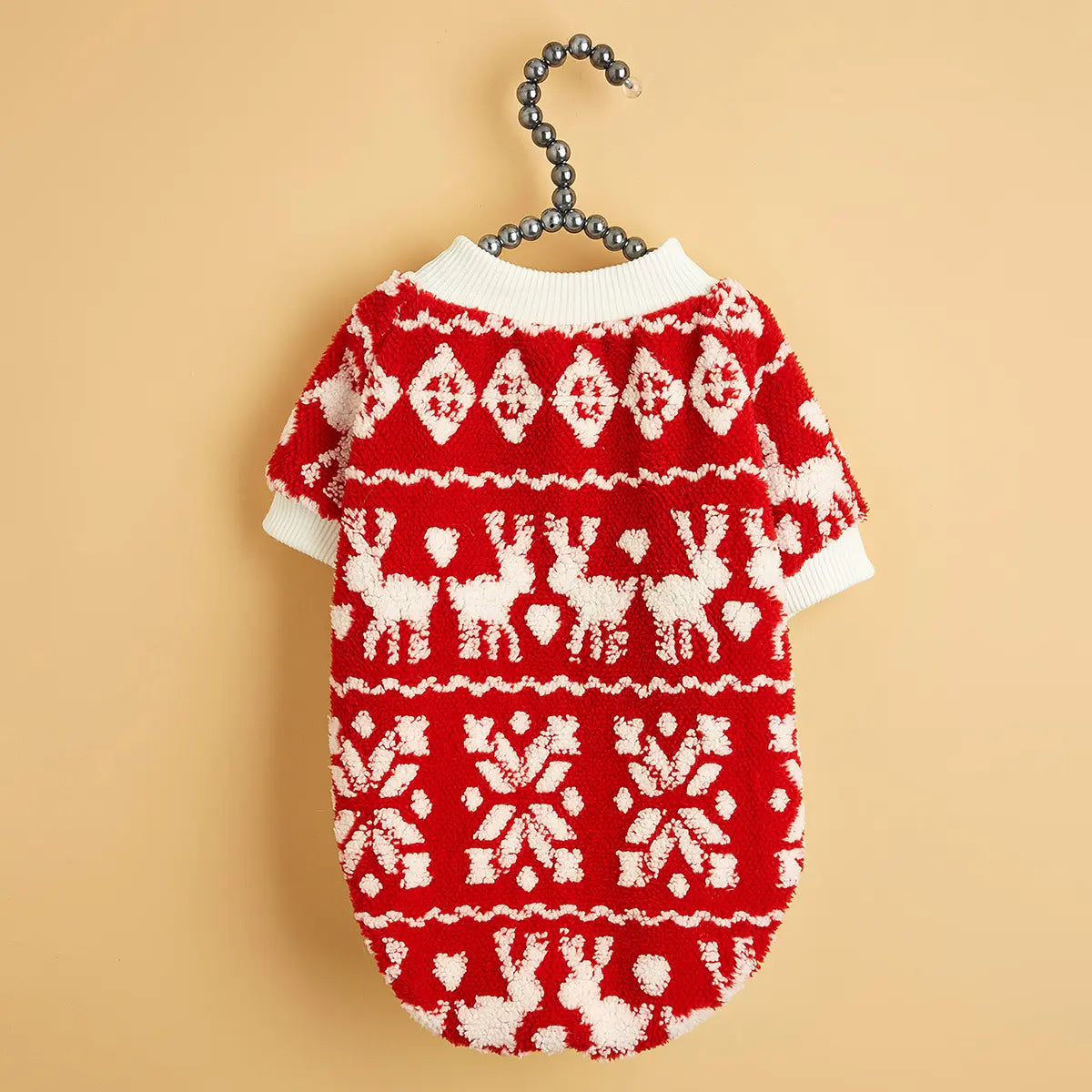 Christmas Dog Sweater - Red White Fleece Pet Hoodie with Breathable Mesh Belly for Small Medium Large Dogs & Cats