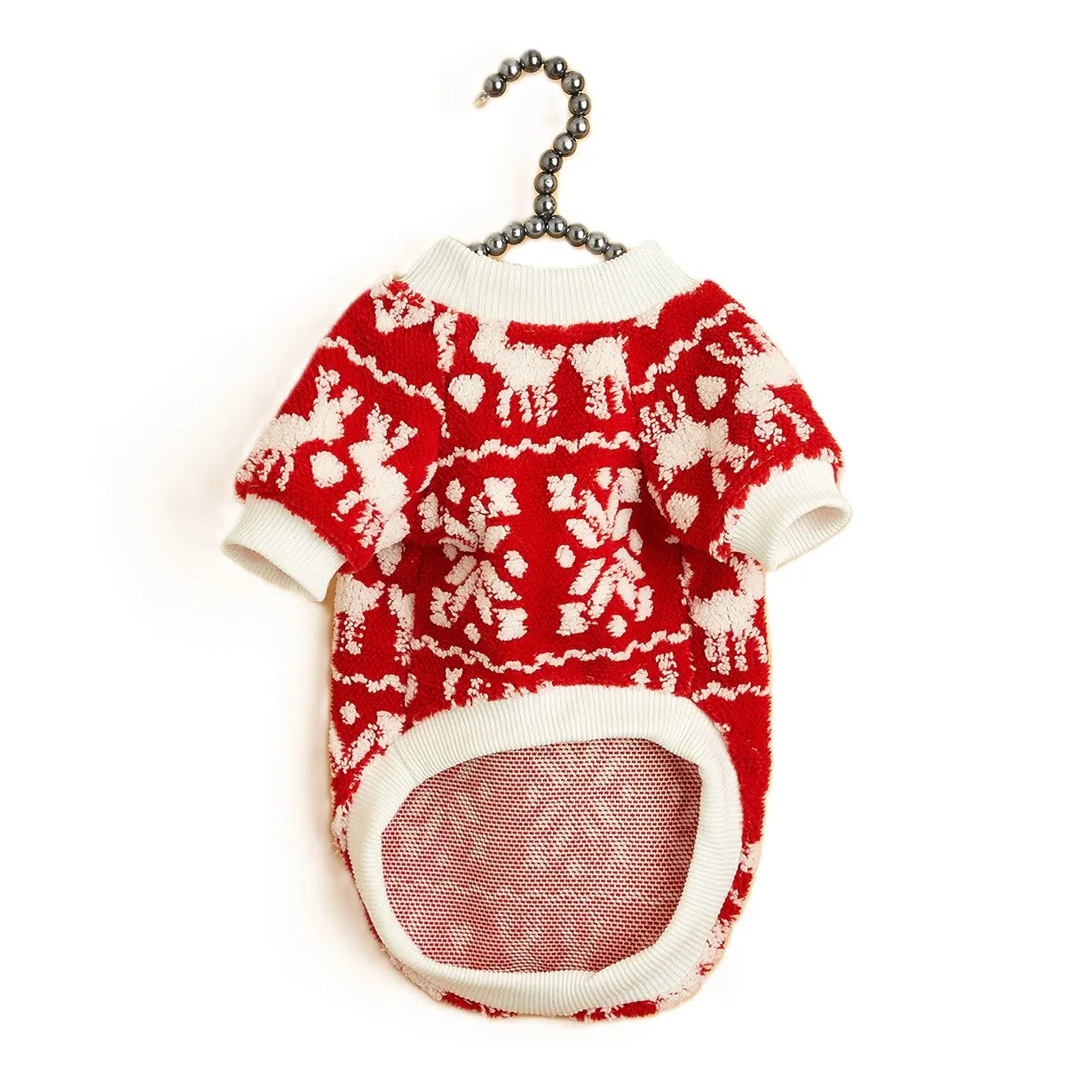 Christmas Dog Sweater - Red White Fleece Pet Hoodie with Breathable Mesh Belly for Small Medium Large Dogs & Cats