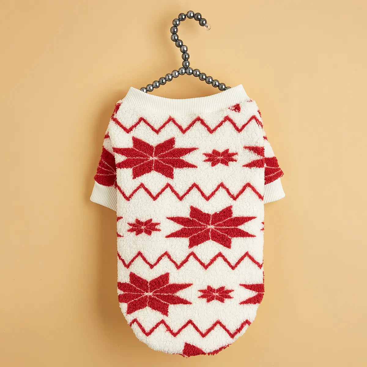 Christmas Dog Sweater - Red White Nordic Star Pattern Fleece Pet Hoodie for Small Medium Large Dogs & Cats