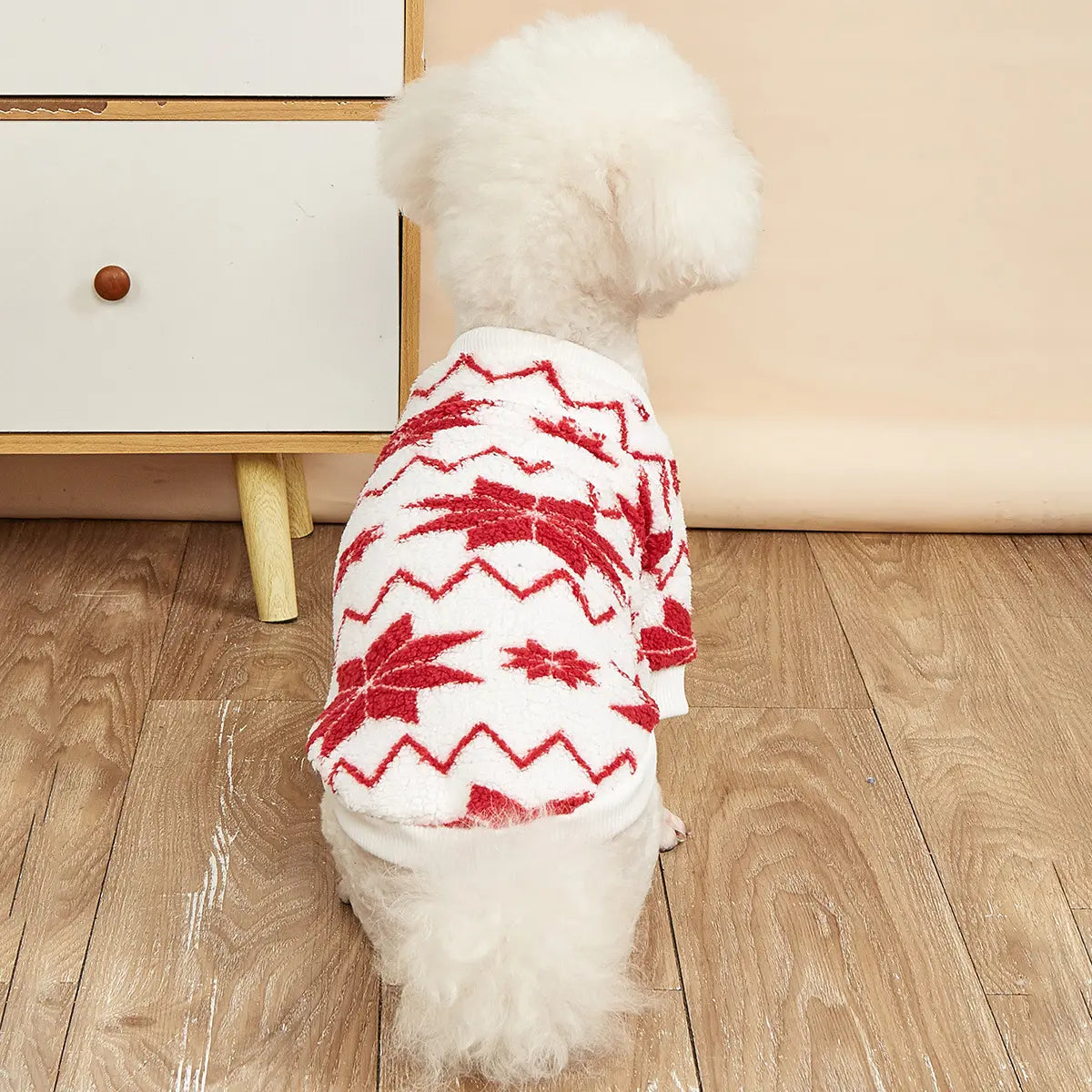 Christmas Dog Sweater - Red White Nordic Star Pattern Fleece Pet Hoodie for Small Medium Large Dogs & Cats