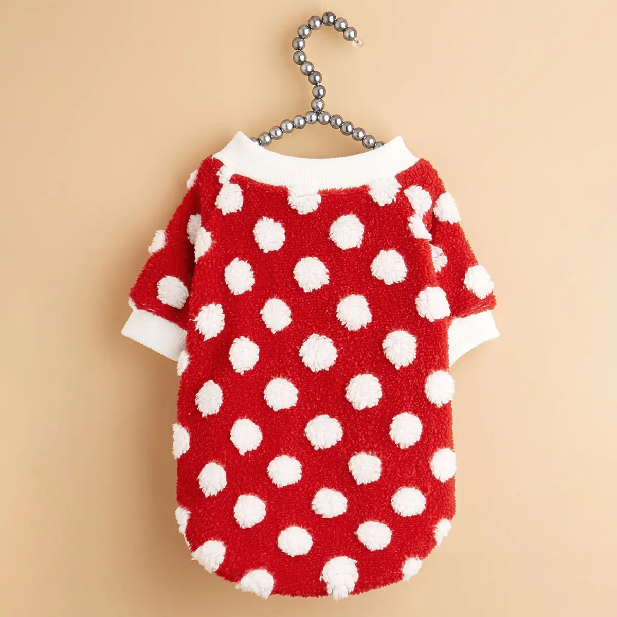 Christmas Dog Sweater - Red White Polka Dot Fleece Pet Hoodie with Breathable Mesh Belly for Small Medium Large Dogs & Cats