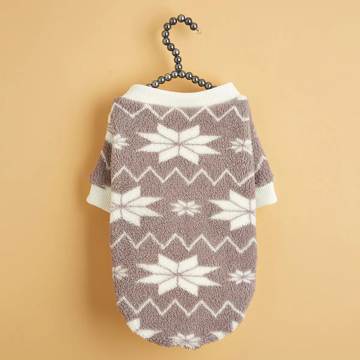 Christmas Dog Sweater - Tan White Reindeer Pattern Sherpa Fleece Pet Hoodie for Small Medium Large Dogs & Cats
