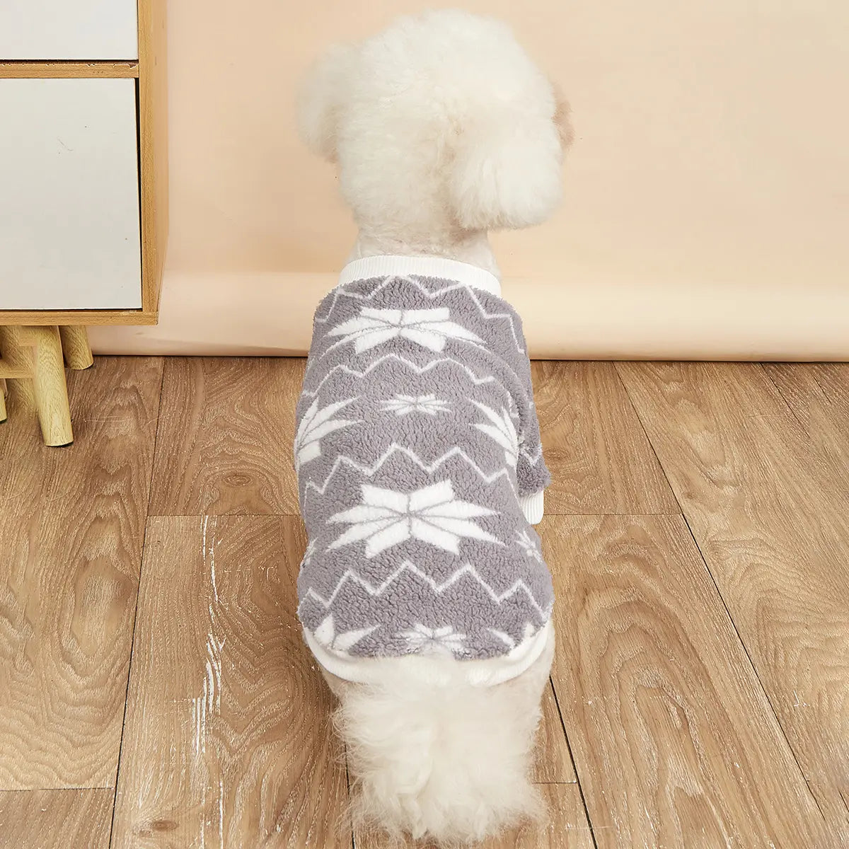 Christmas Dog Sweater - Tan White Reindeer Pattern Sherpa Fleece Pet Hoodie for Small Medium Large Dogs & Cats