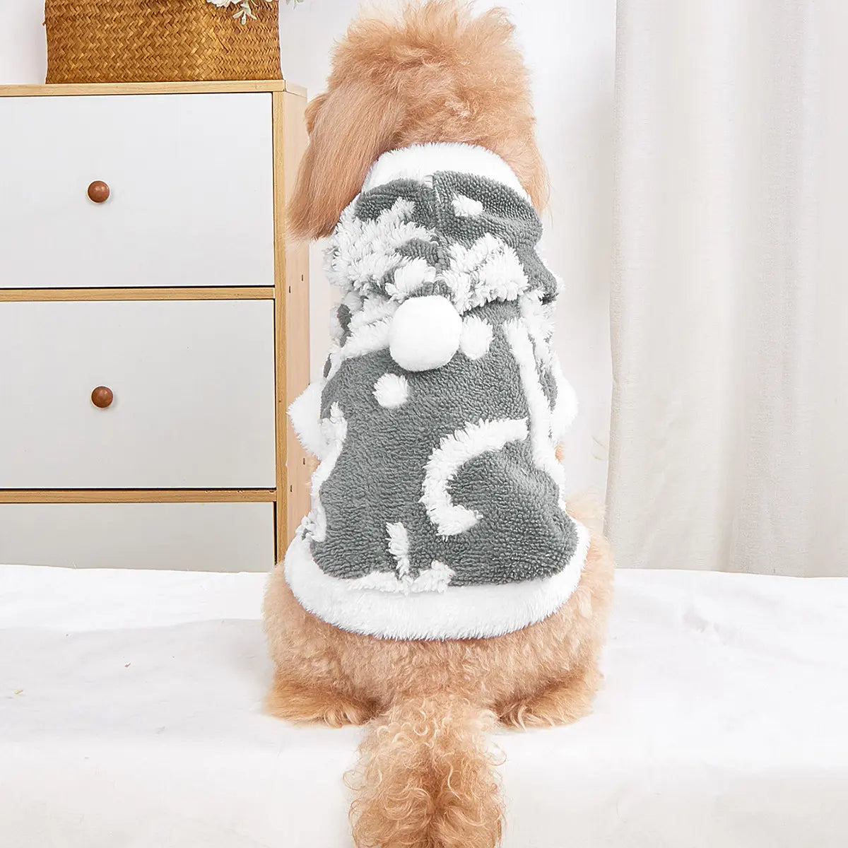 Christmas Pet Hoodie - Gray White Owl Pattern Fleece Dog Vest with Breathable Mesh Panels for Small Medium Large Dogs & Cats