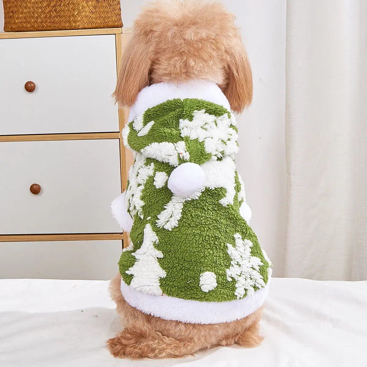 Christmas Pet Hoodie - Green White Frog Pattern Fleece Dog Vest with Breathable Mesh Panels for Small Medium Large Dogs & Cats