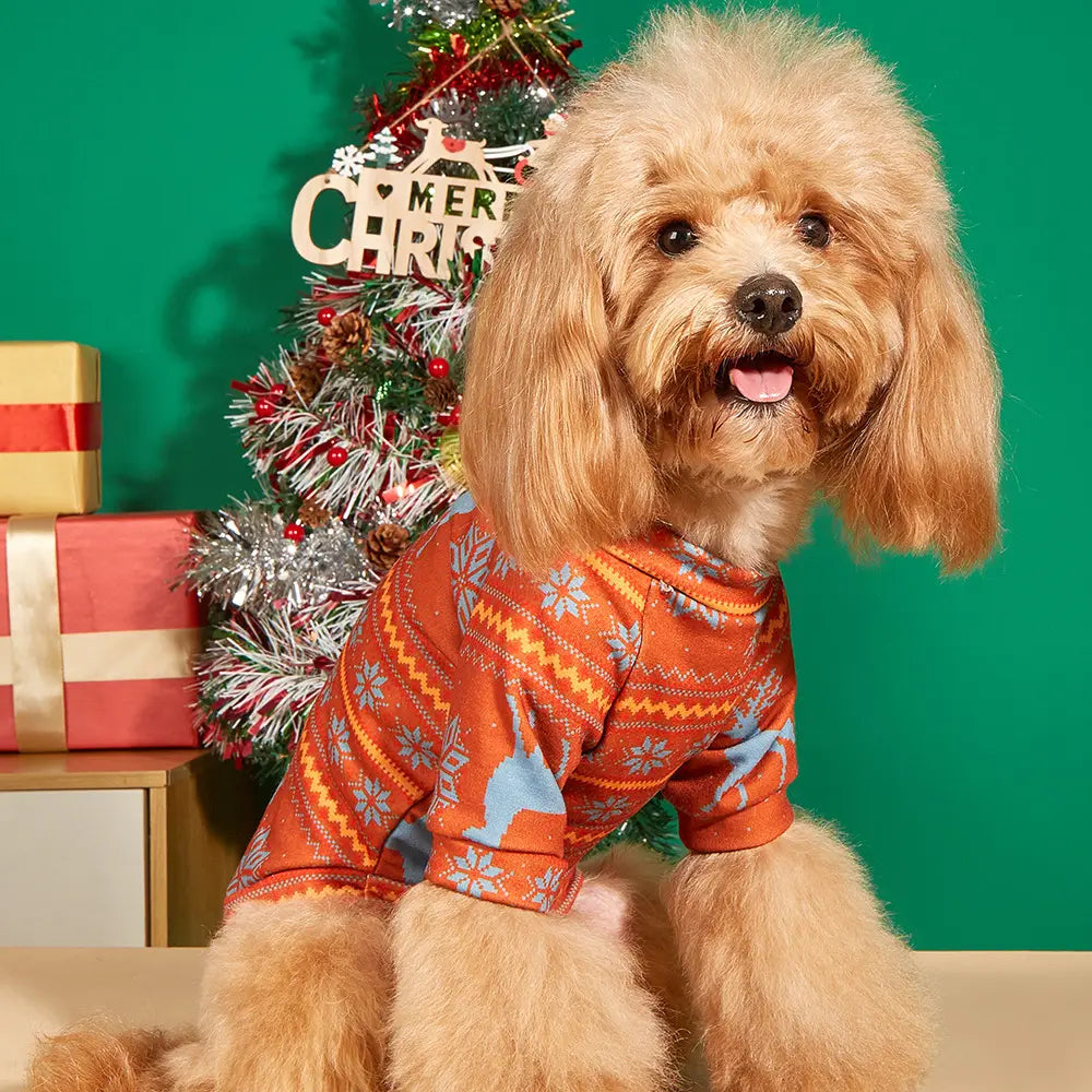 Christmas Reindeer Dog Sweater - Festive Holiday Pet Clothes with Snowflake Pattern for Small Dogs and Cats