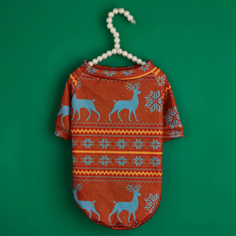 Christmas Reindeer Dog Sweater - Festive Holiday Pet Clothes with Snowflake Pattern for Small Dogs and Cats