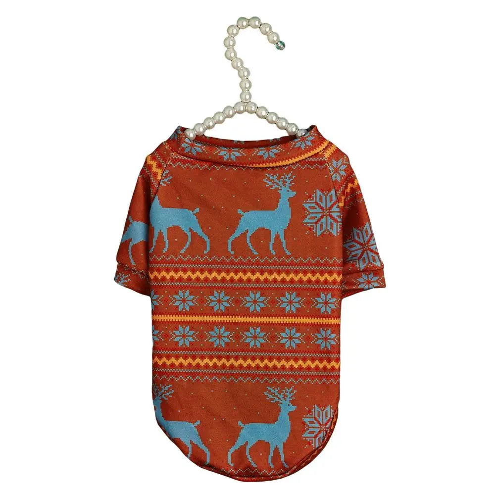 Christmas Reindeer Dog Sweater - Festive Holiday Pet Clothes with Snowflake Pattern for Small Dogs and Cats