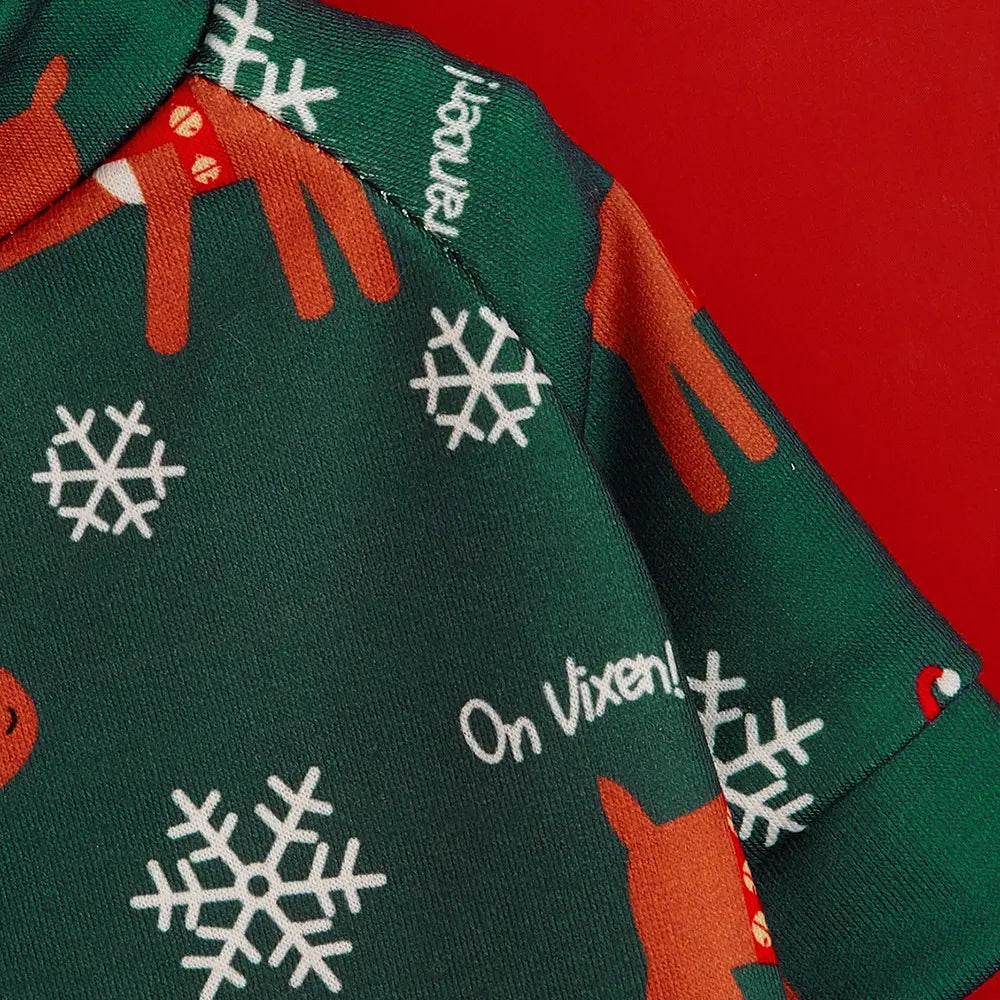 Christmas Santa and Reindeer Dog Shirt - "On Dancer" Holiday Pet Clothes with Snowflake Pattern for Small Dogs and Cats