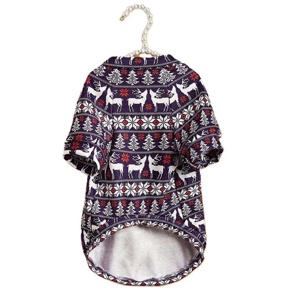 Fair Isle Christmas Dog Sweater Navy Blue - Nordic Reindeer & Snowflake Pattern Holiday Pet Clothes for Small Dogs and Cats