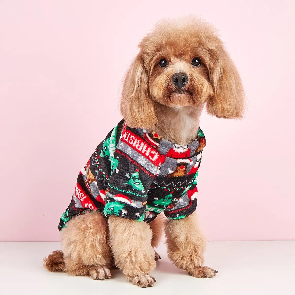 Ugly Christmas Dog Sweater - Fun Holiday Party Pet Hoodie with Santa Reindeer Tree Pattern for Small Medium Large Dogs & Cats