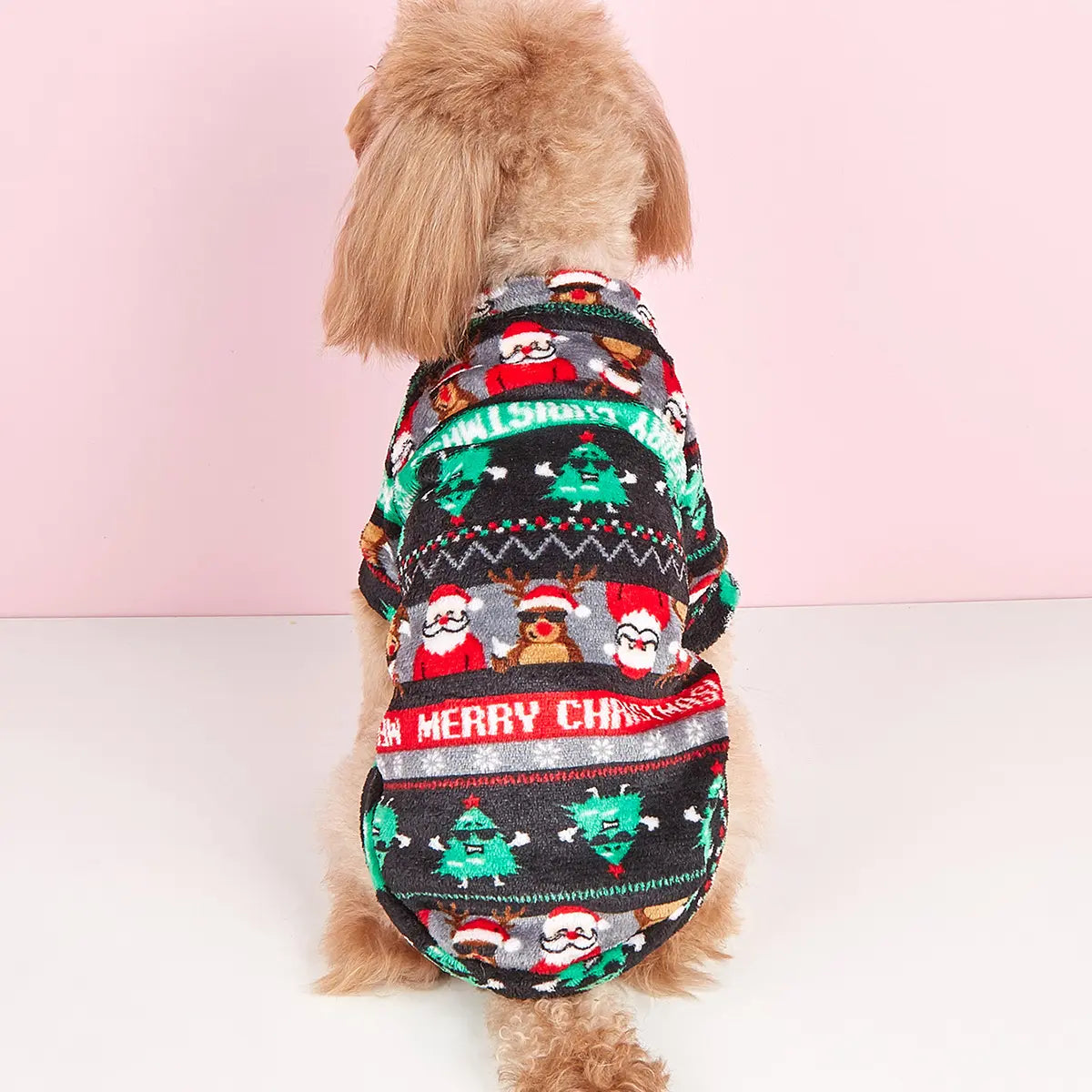 Ugly Christmas Dog Sweater - Fun Holiday Party Pet Hoodie with Santa Reindeer Tree Pattern for Small Medium Large Dogs & Cats