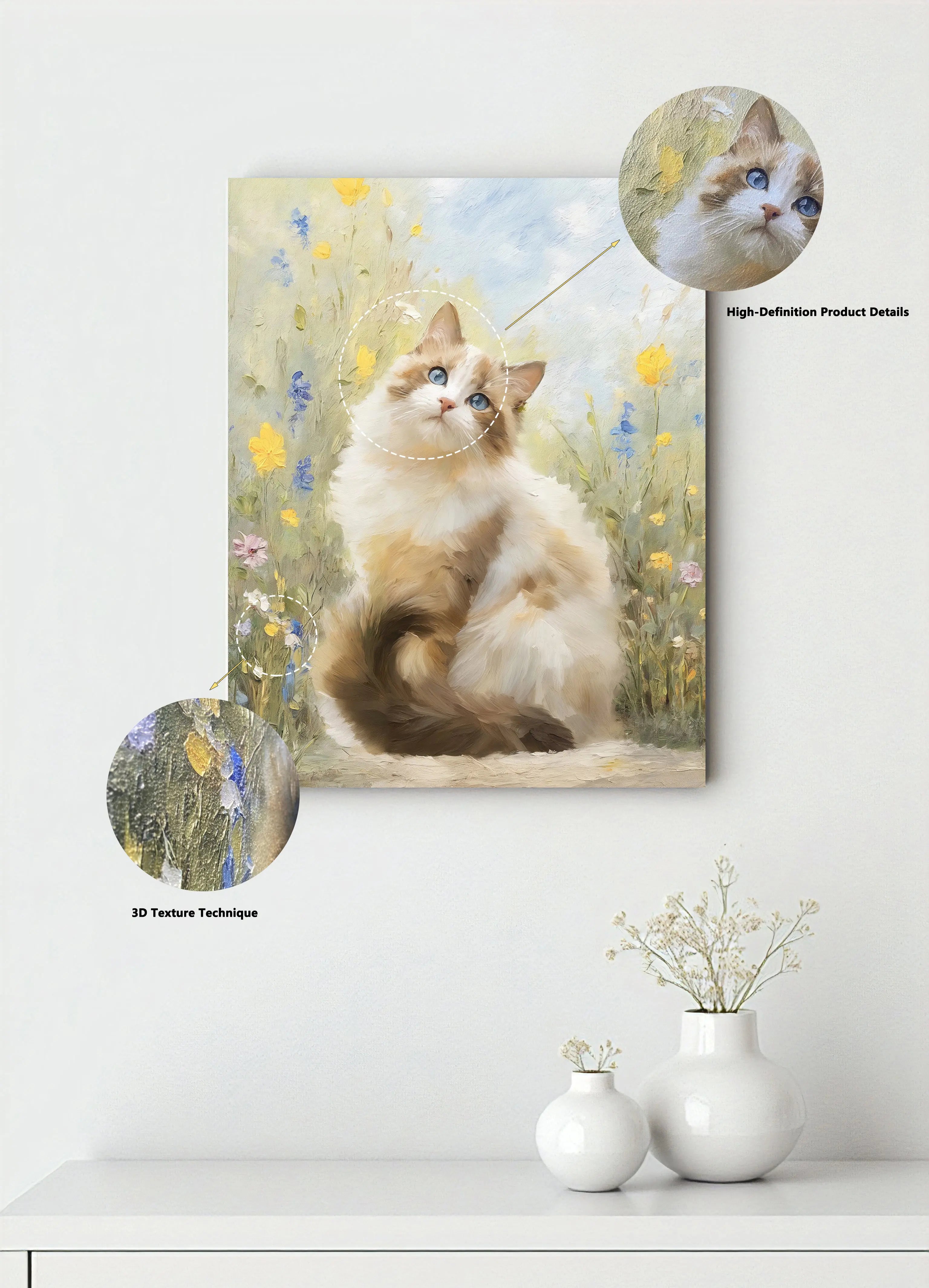 3D texture custom pet oil painting close-up showing brushstroke detail