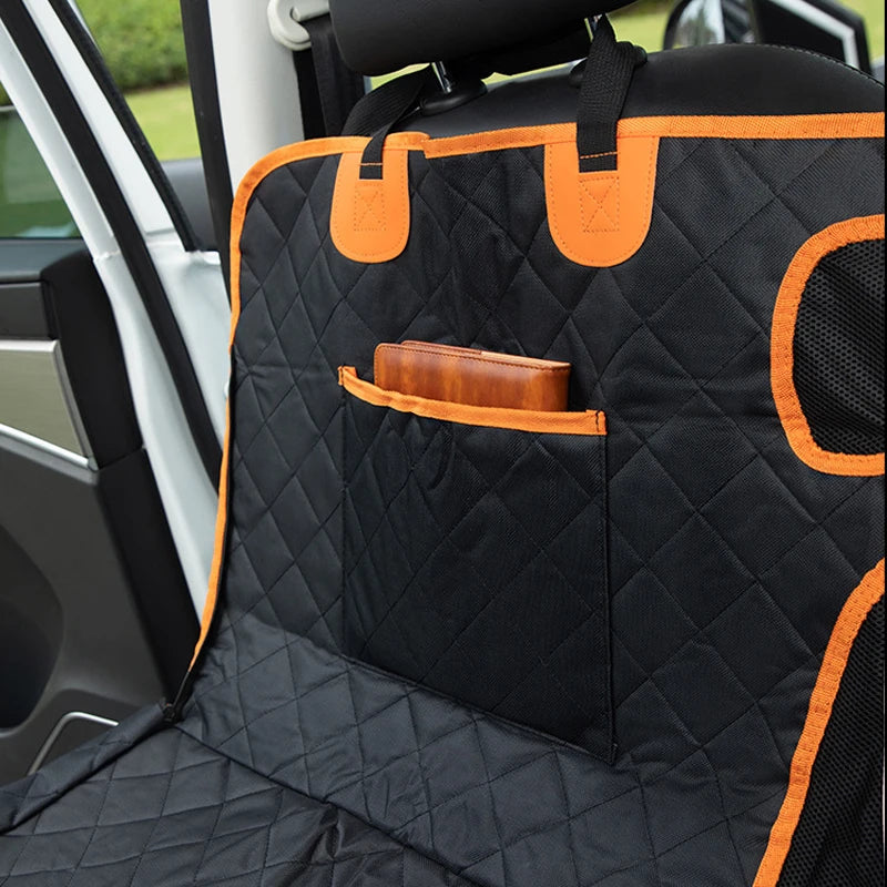 AUSIDAPET Dog Car Seat Cover Waterproof Pet Cat Carriers Travel Mat Hammock with Visual Mesh Window and Side Zipper Car Seat and Door Protec