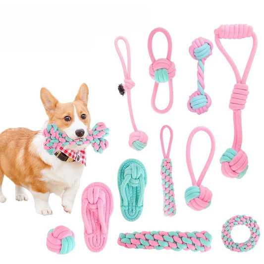 AUSIDAPET Dog toys chewing Pet Cotton Rope interactive knot Pets toy set chew Bite Molar Interaction dogs accessories Supplies