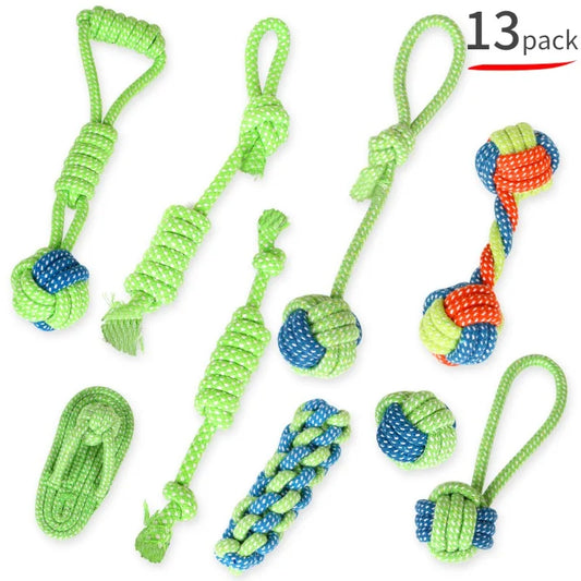 AUSIDAPET Dog Toys Set Chewing Pet Cotton Rope Interactive Knot Pets Toy Chew Bite Molar Interaction Dogs Supplies Accessories