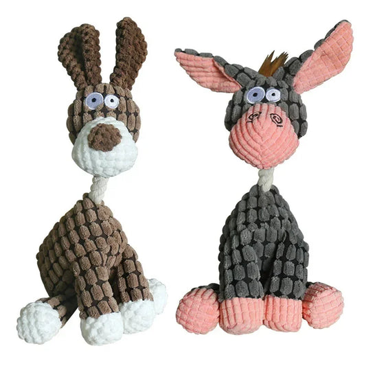 AUSIDAPET Fun Pet Toy Donkey Shape Corduroy Chew Toy For Dogs Puppy Squeaker Squeaky Plush Bone Molar Dog Toy Pet Training Dog Accessories