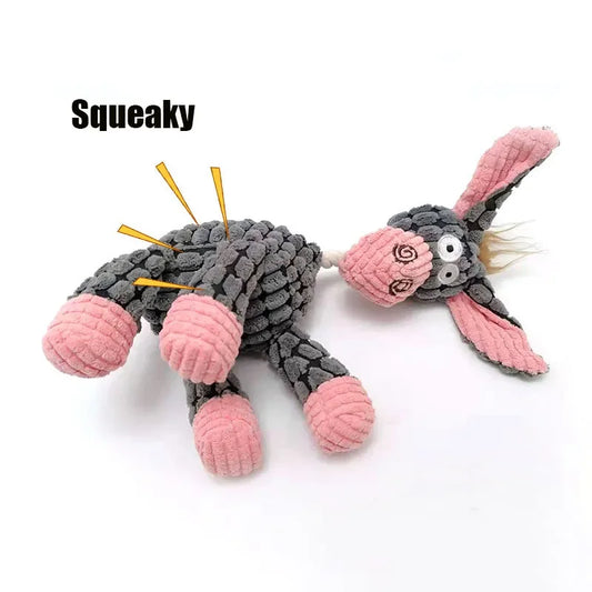 AUSIDAPET Fun Pet Toy Donkey Shape Corduroy Chew Toy For Dogs Puppy Squeaker Squeaky Plush Bone Molar Dog Toy Pet Training Dog Accessories