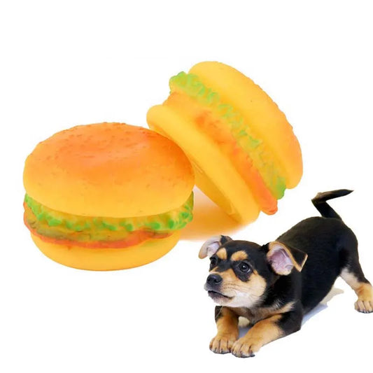 AUSIDAPET Funny Rubber Hamburger Dog Toy Pet Puppy Chew Squeak Sound Good Quality Non-Toxic Playing Training Toys Cat Dog Pet Supplies