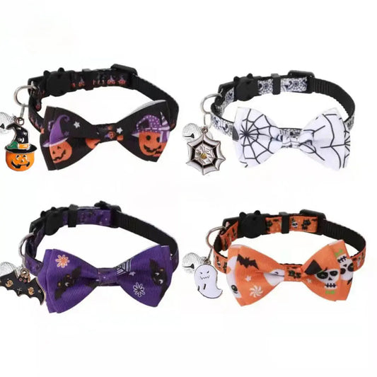 AUSIDAPET Halloween Pet Collar – Adjustable Ribbon Bow & Bell Accessory for Cats & Dogs