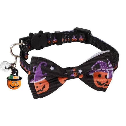 AUSIDAPET Halloween Pet Collar – Adjustable Ribbon Bow & Bell Accessory for Cats & Dogs