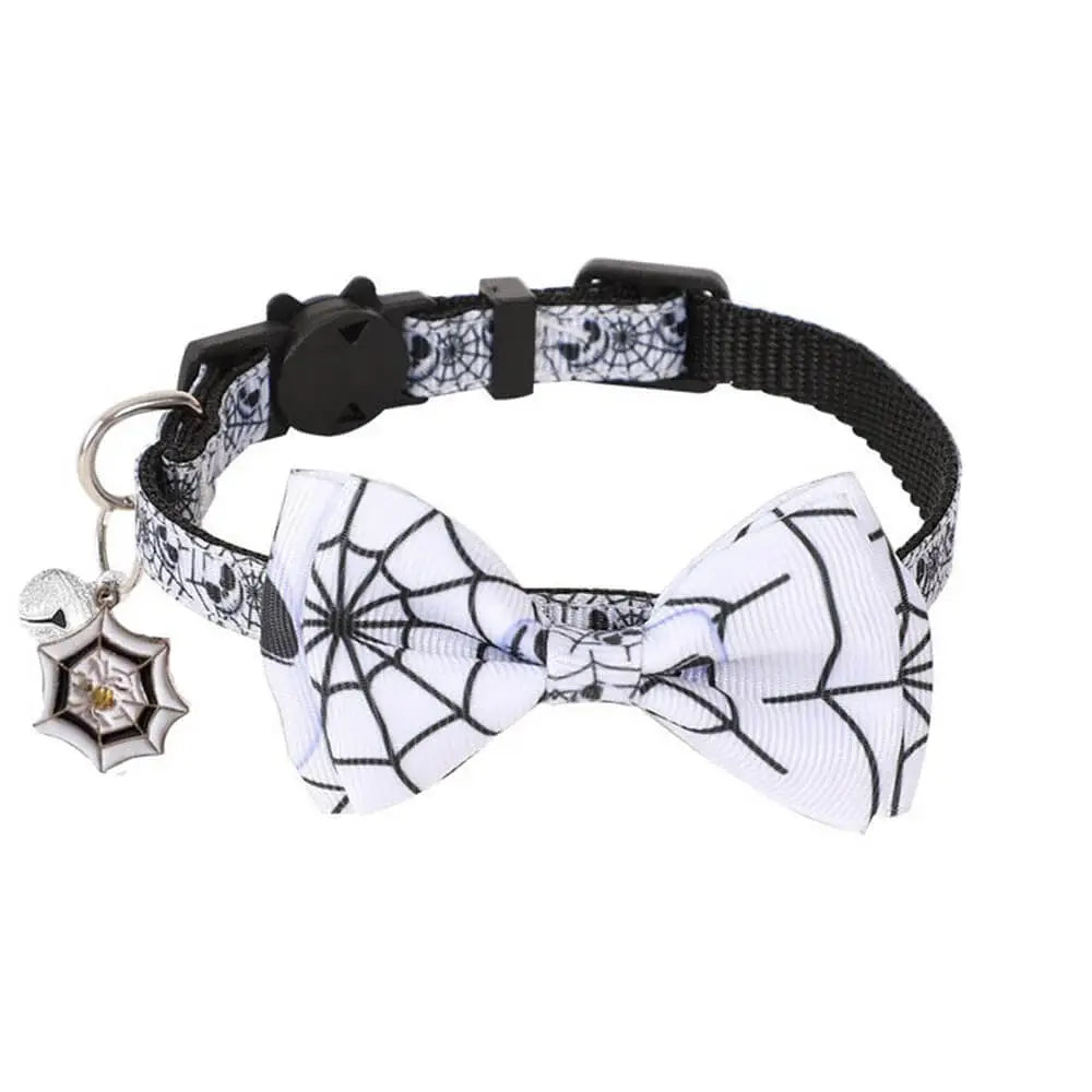 AUSIDAPET Halloween Pet Collar – Adjustable Ribbon Bow & Bell Accessory for Cats & Dogs