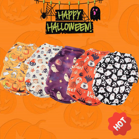 AUSIDAPET Halloween Plush Pet Costume – Cozy Pumpkin & Ghost Outfit for Dogs & Cats