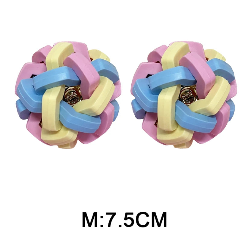 AUSIDAPET Pet cat dog toy macaron woven bell ball TPR elastic ball teeth grinding anti bite relief pet toy