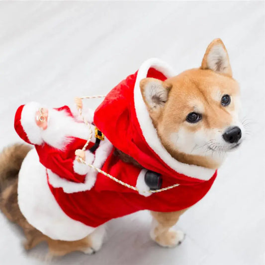 AUSIDAPET Santa Claus Dog Costume – Funny Christmas Rider Outfit with Hoodie for Small to Large Dogs