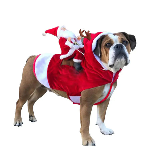 AUSIDAPET Santa Claus Dog Costume – Funny Christmas Rider Outfit with Hoodie for Small to Large Dogs