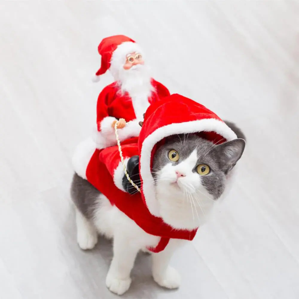 AUSIDAPET Santa Claus Dog Costume – Funny Christmas Rider Outfit with Hoodie for Small to Large Dogs