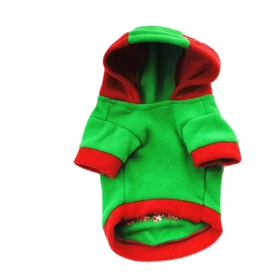 AusidaPet Christmas Dog Hoodie - Green Holiday Pet Sweatshirt with Red Hood and Bell Design