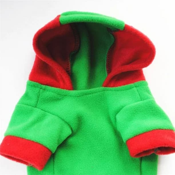 AusidaPet Christmas Dog Hoodie - Green Holiday Pet Sweatshirt with Red Hood and Bell Design
