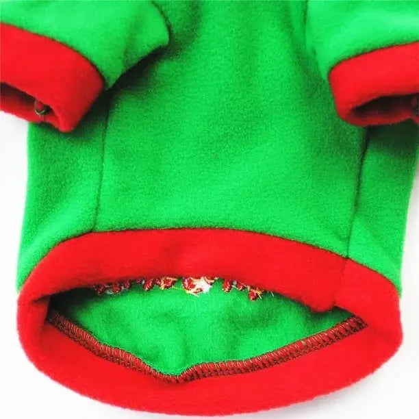 AusidaPet Christmas Dog Hoodie - Green Holiday Pet Sweatshirt with Red Hood and Bell Design