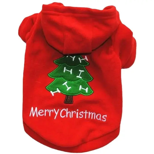 AusidaPet Christmas Dog Hoodie - Red Holiday Pet Sweatshirt with Christmas Tree Design