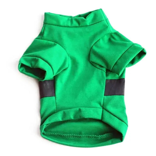 AusidaPet Christmas Elf Dog T-Shirt - Green Holiday Pet Costume with Candy Cane Design