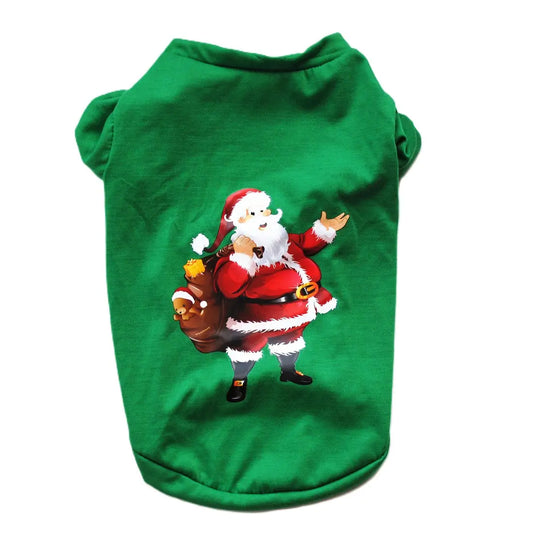 AusidaPet Christmas Santa Dog T-Shirt - Green Holiday Pet Tank Top with Reindeer Design