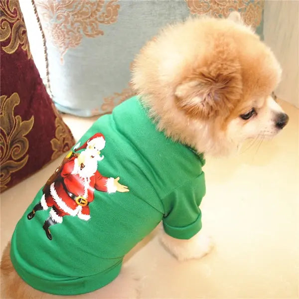 AusidaPet Christmas Santa Dog T-Shirt - Green Holiday Pet Tank Top with Reindeer Design