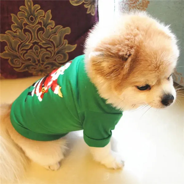AusidaPet Christmas Santa Dog T-Shirt - Green Holiday Pet Tank Top with Reindeer Design