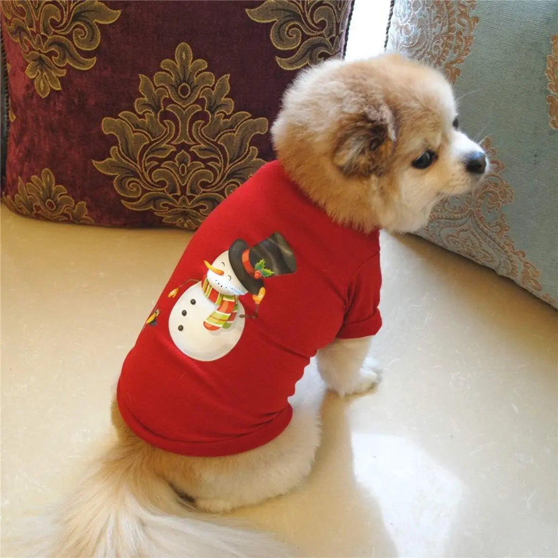 AusidaPet Christmas Snowman Dog T-Shirt - Winter Holiday Pet Costume with Long Sleeves