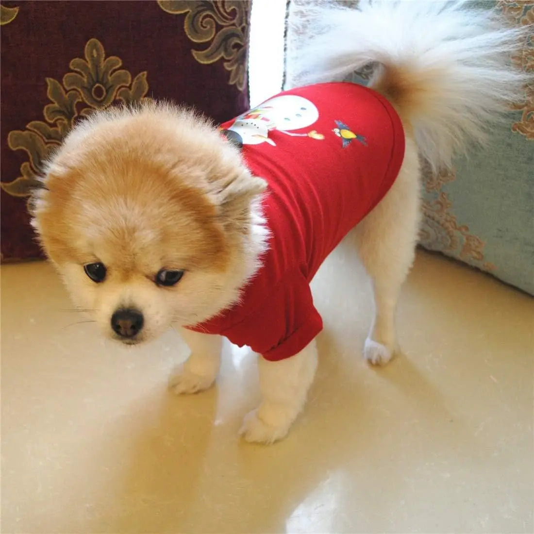 AusidaPet Christmas Snowman Dog T-Shirt - Winter Holiday Pet Costume with Long Sleeves