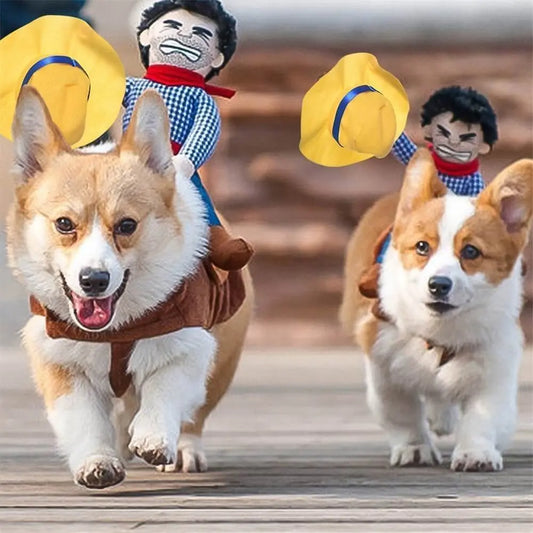 AUSIDAPET Cowboy Rider Dog Costume – Funny Halloween Outfit for Small, Medium & Large Dogs