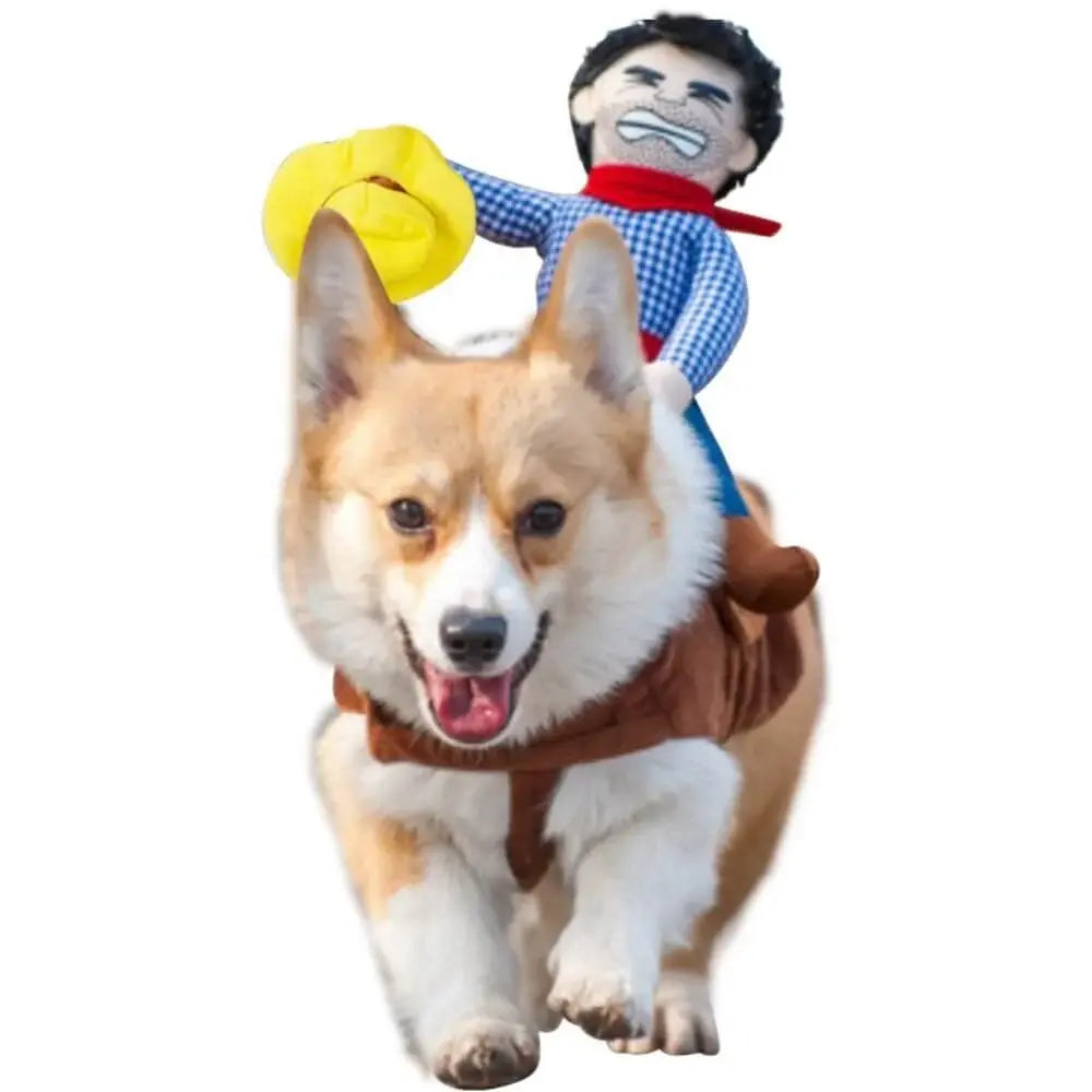 AUSIDAPET Cowboy Rider Dog Costume – Funny Halloween Outfit for Small, Medium & Large Dogs